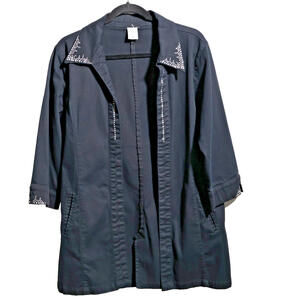 VTG Black Cotton Bedazzled Jacket Rhinestones Western Gothic Womens M Punk Rodeo